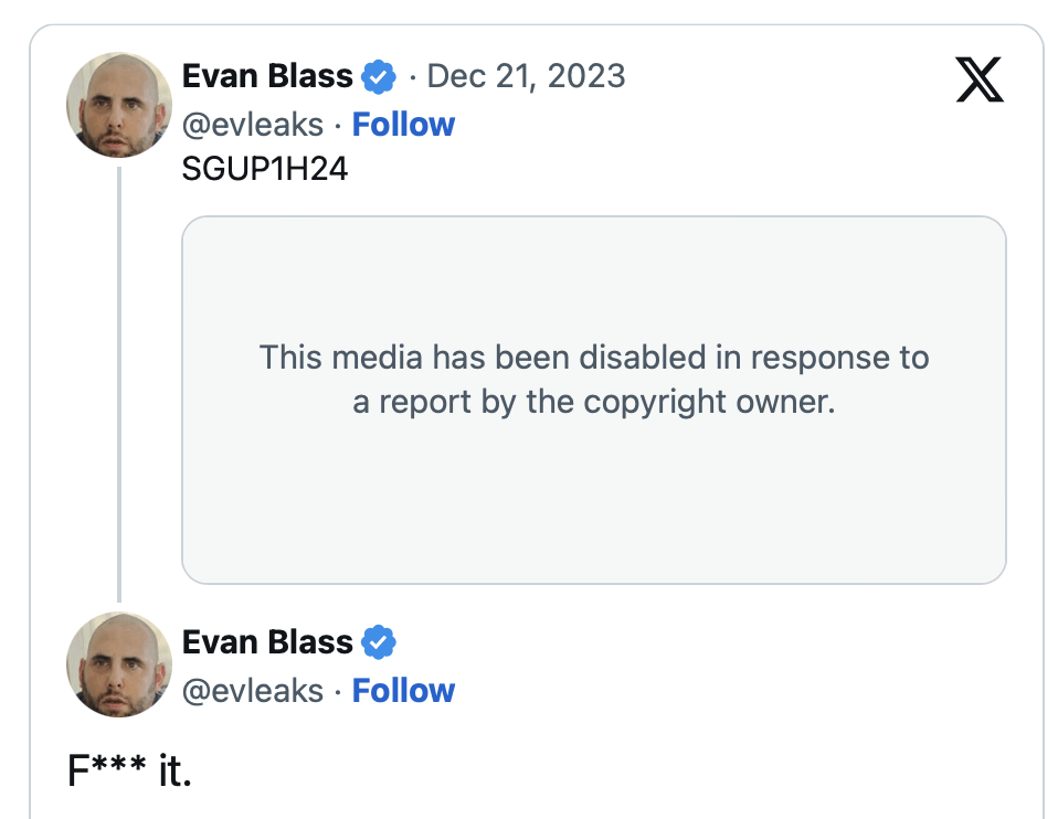 Le tweet d'Evan Blass a été supprimé par Samsung. Le tweet d'Evan Blass a été supprimé par Samsung.