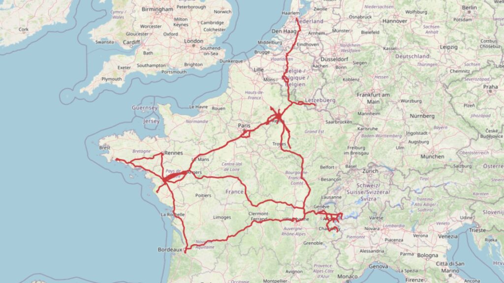 Les trajets effectués en 2023 en Tesla Model Y Propulsion // Source : Bob JOUY pour Numerama Les trajets effectués en 2023 en Tesla Model Y Propulsion // Source : Bob JOUY pour Numerama