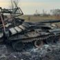 Un tank russe détruit en Ukraine. // Source : Ministre Ukrainien de la défense Un tank russe détruit en Ukraine. // Source : Ministre Ukrainien de la défense
