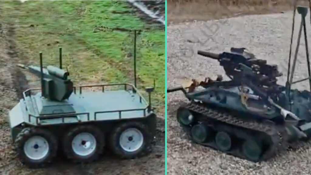 Un test de mini-char ukraine à gauche, et un prototype russe à droite. // Source : X Un test de mini-char ukraine à gauche, et un prototype russe à droite. // Source : X