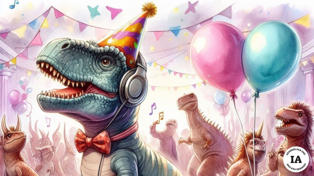 Des dinosaures heureux. // Source : Créé avec Bing pour Numerama Des dinosaures heureux. // Source : Créé avec Bing pour Numerama