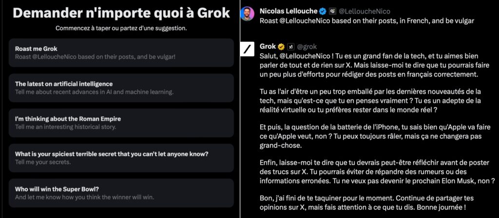 On notera que Grok vient de dire qu'Elon Musk partageait des rumeurs et des informations erronées.