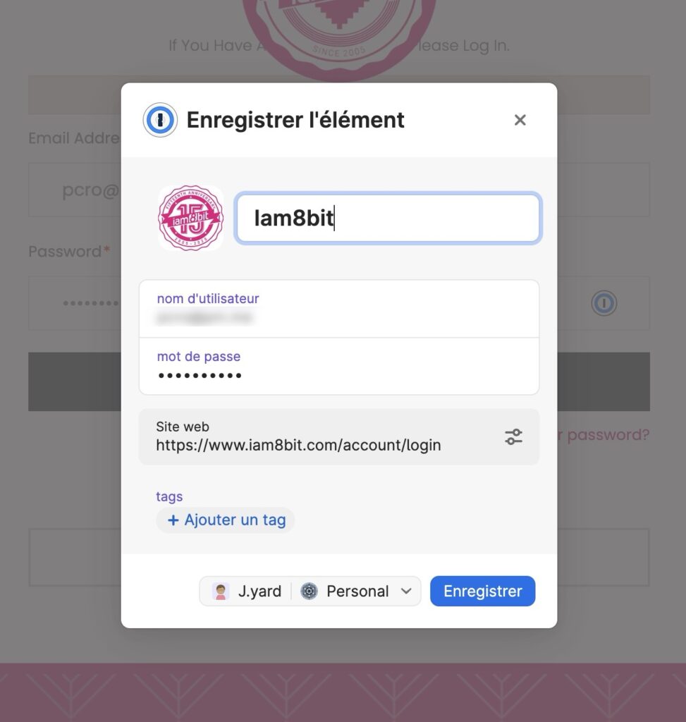 1Password vous propose d’enregistrer un nouvel identifiant s’il ne le connait pas déjà. // Source : Capture d'écran 1Password vous propose d’enregistrer un nouvel identifiant s’il ne le connait pas déjà. // Source : Capture d'écran