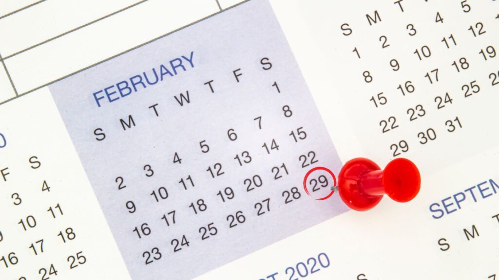 Un calendrier lors d'une année bissextile. // Source : Canva Un calendrier lors d'une année bissextile. // Source : Canva