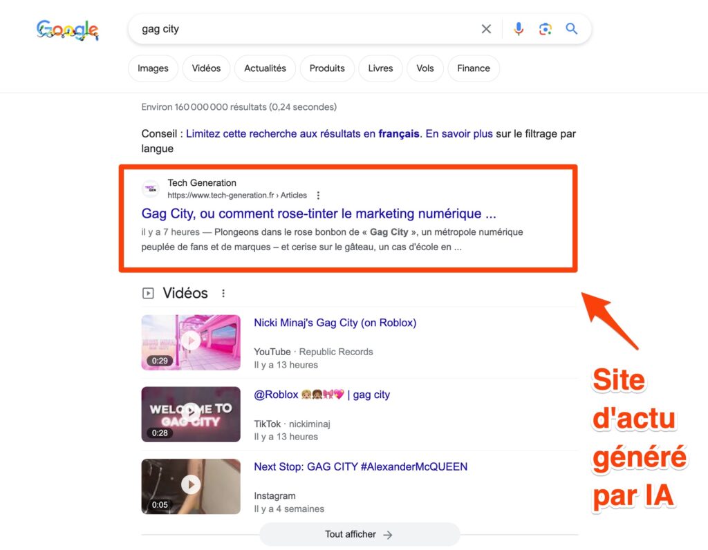 Une recherche sur Google.fr en navigation privée le 9 décembre 2023 Une recherche sur Google.fr en navigation privée le 9 décembre 2023