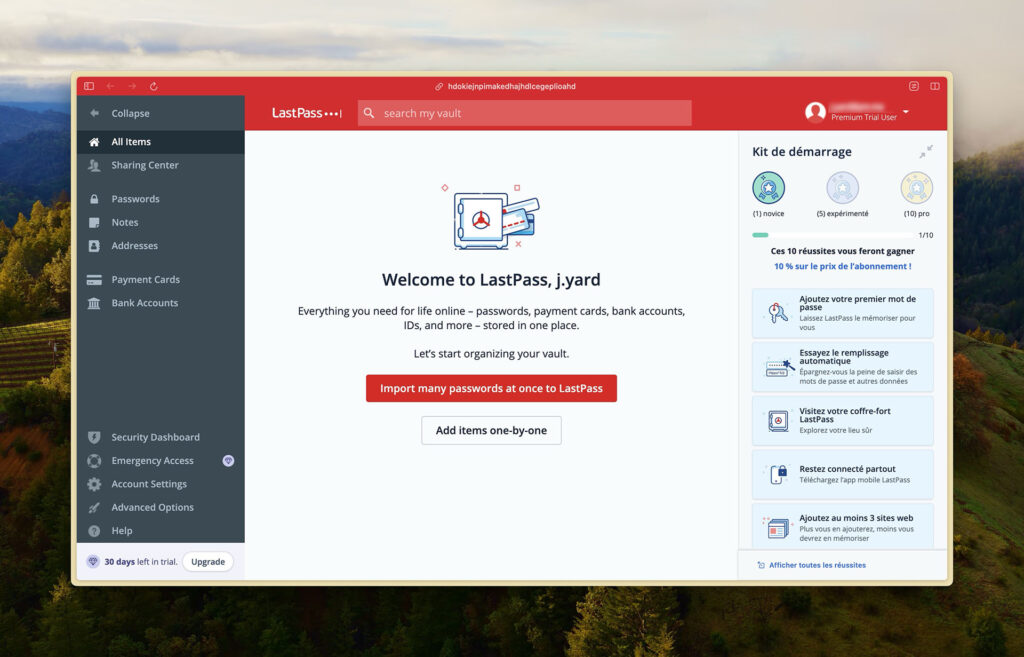 Par défaut, l’interface de LastPass est présentée en anglais. // Source : Capture d'écran Par défaut, l’interface de LastPass est présentée en anglais. // Source : Capture d'écran