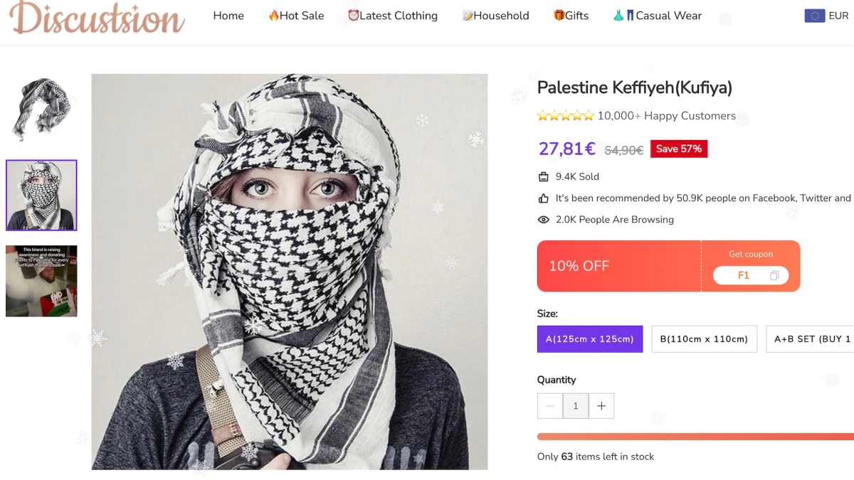 Un exemple d'une annonce qui mentionne des "keffiehs solidaires" // Source : discustsion.com Un exemple d'une annonce qui mentionne des "keffiehs solidaires" // Source : discustsion.com