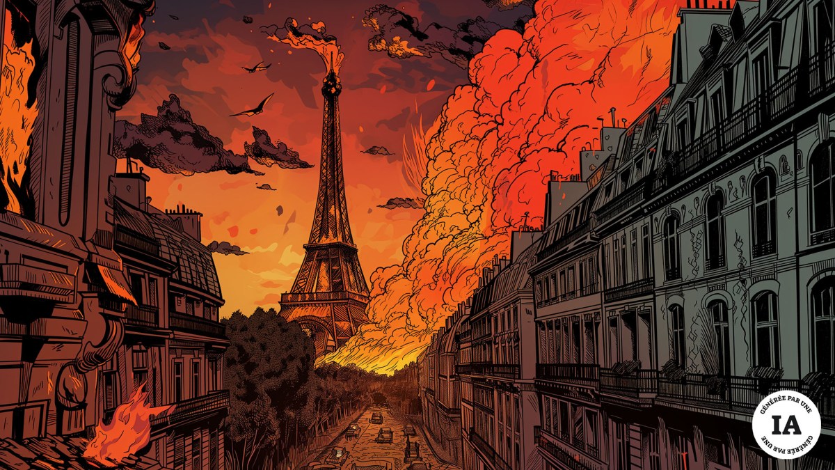 Paris brûle // Source : Numerama avec Midjourney Paris brûle // Source : Numerama avec Midjourney