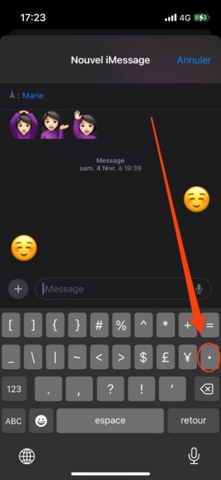 Voilà comment faire un point médian sur un iPhone // Source : Montage Numerama Voilà comment faire un point médian sur un iPhone // Source : Montage Numerama