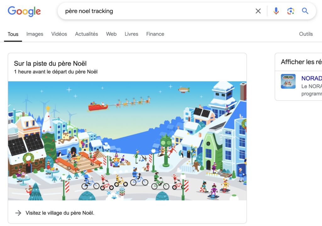 Google mettra en avant le suivi du père Noël directement dans son moteur de recherche. Google mettra en avant le suivi du père Noël directement dans son moteur de recherche.