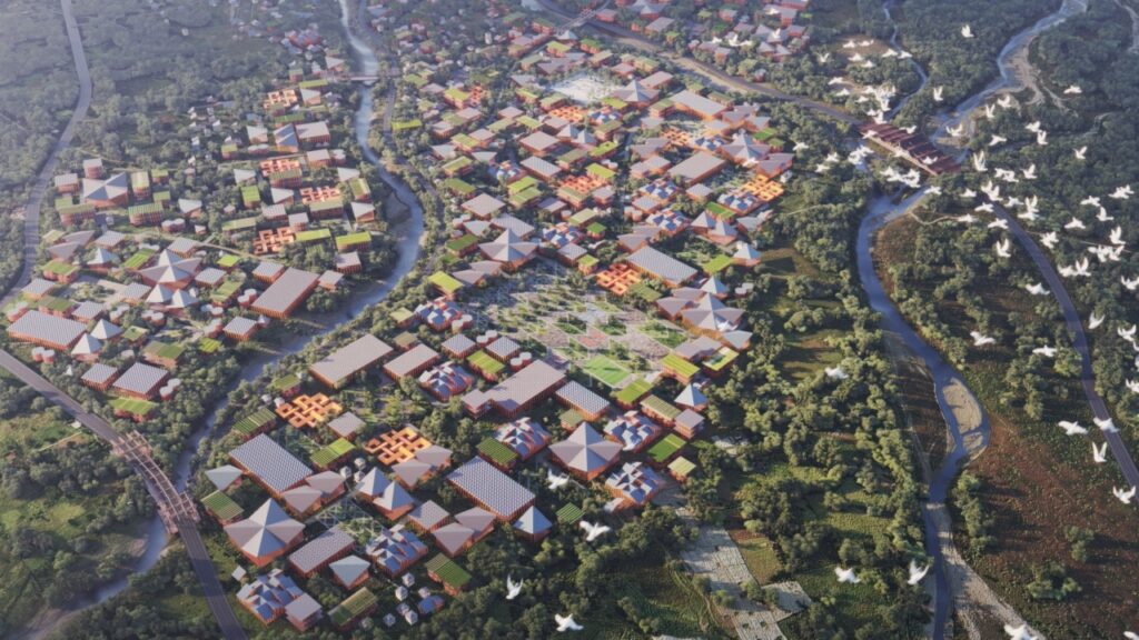 Une vue aérienne de Mindfulness City // Source : Big Une vue aérienne de Mindfulness City // Source : Big