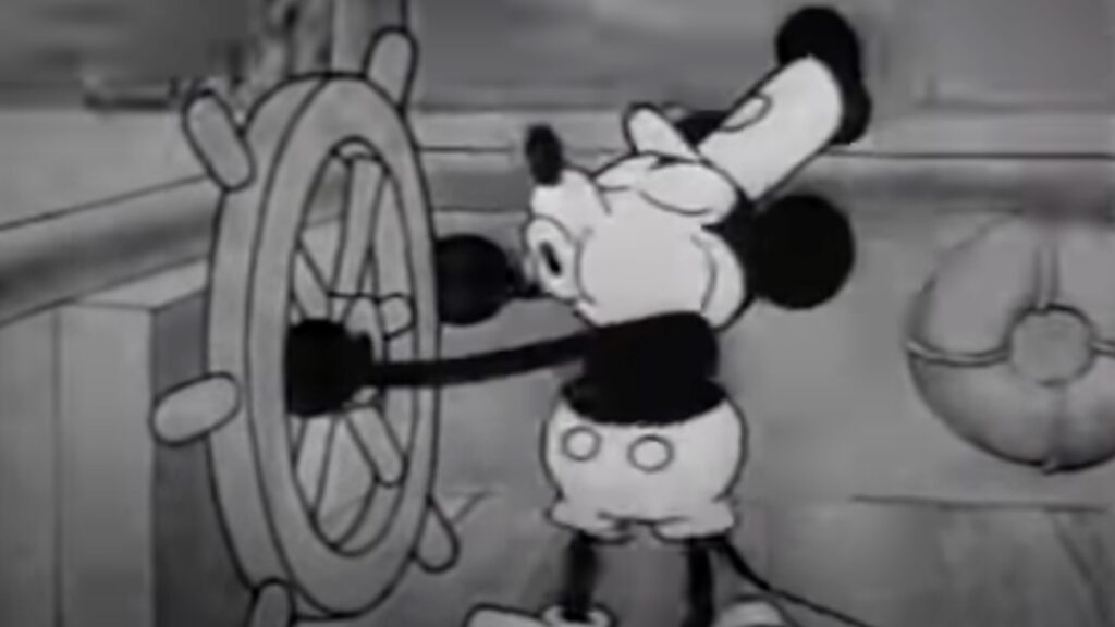 Mickey dans Steamboat Willie // Source : Disney Mickey dans Steamboat Willie // Source : Disney