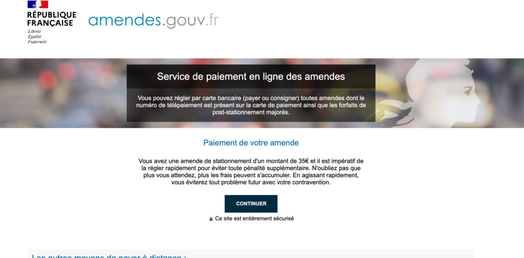 Le site clone de la plateforme gouvernementale amende.gouv.fr // Source : Numerama Le site clone de la plateforme gouvernementale amende.gouv.fr // Source : Numerama