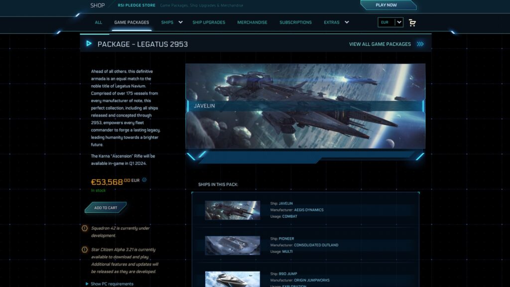 Ce DLC de Star Citizen coûte plus de 50 000 € // Source : Star Citizen Ce DLC de Star Citizen coûte plus de 50 000 € // Source : Star Citizen
