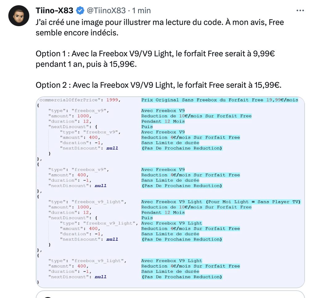 Tiino-X83, spécialisé dans l'actu de Free, analyse le code de Free Mobile. Tiino-X83, spécialisé dans l'actu de Free, analyse le code de Free Mobile.