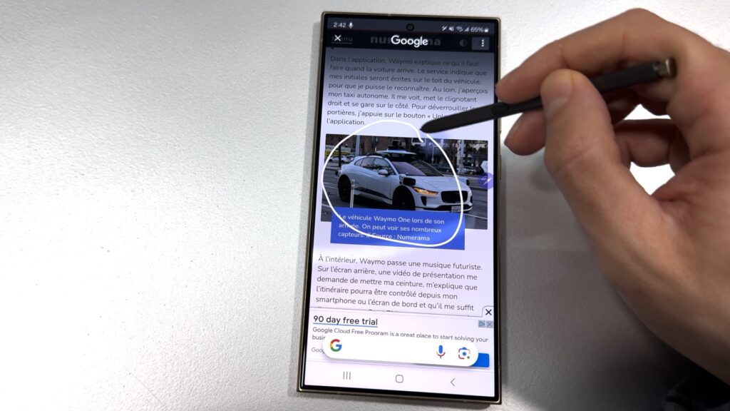 Cette fonction Google permet d'entourer un élément pour le rechercher. On peut ensuite parler au modèle Gemini pour poser des questions sur l'image. Cette fonction arrivera un jour dans Android, après l'exclu Samsung. // Source : Numerama Cette fonction Google permet d'entourer un élément pour le rechercher. On peut ensuite parler au modèle Gemini pour poser des questions sur l'image. Cette fonction arrivera un jour dans Android, après l'exclu Samsung. // Source : Numerama
