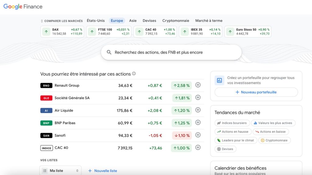 Capture d'écran de Google Finance. Capture d'écran de Google Finance.