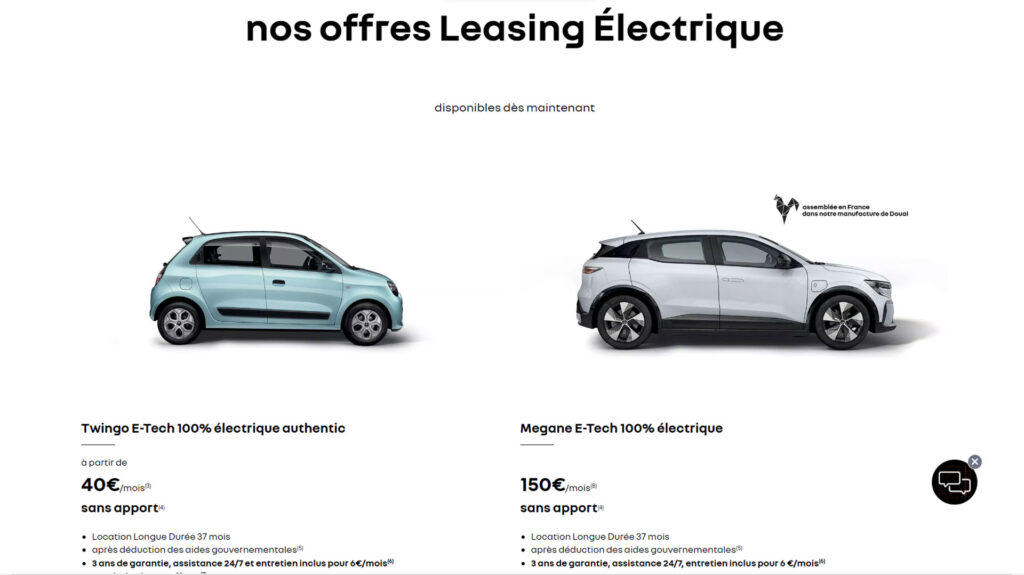 Deux modèles éligibles au leasing social pour Renault // Source : Capture site internet Renault.fr Deux modèles éligibles au leasing social pour Renault // Source : Capture site internet Renault.fr