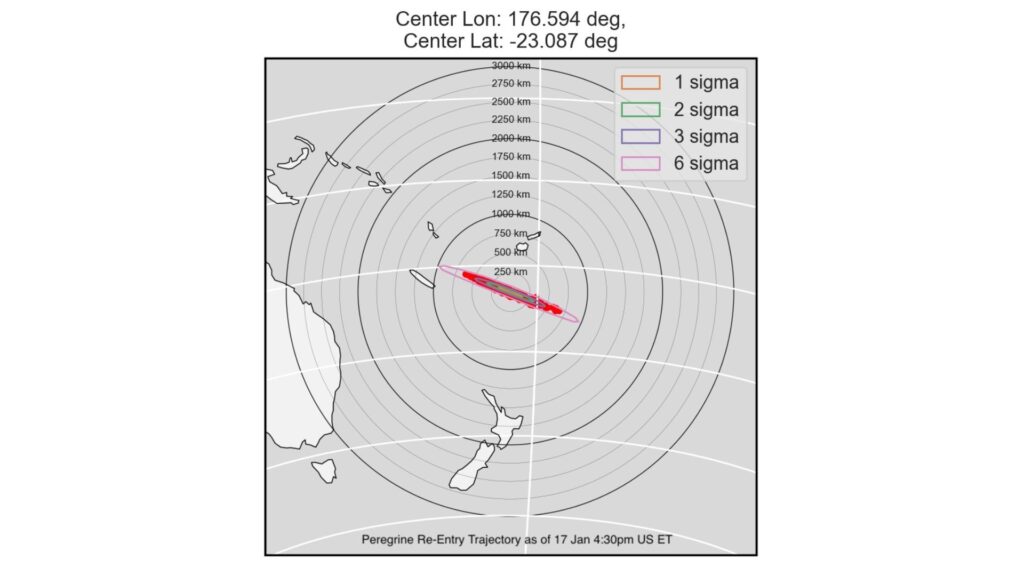 Trajectoire de rentrée de Peregrine. // Source : Astrobotic Trajectoire de rentrée de Peregrine. // Source : Astrobotic
