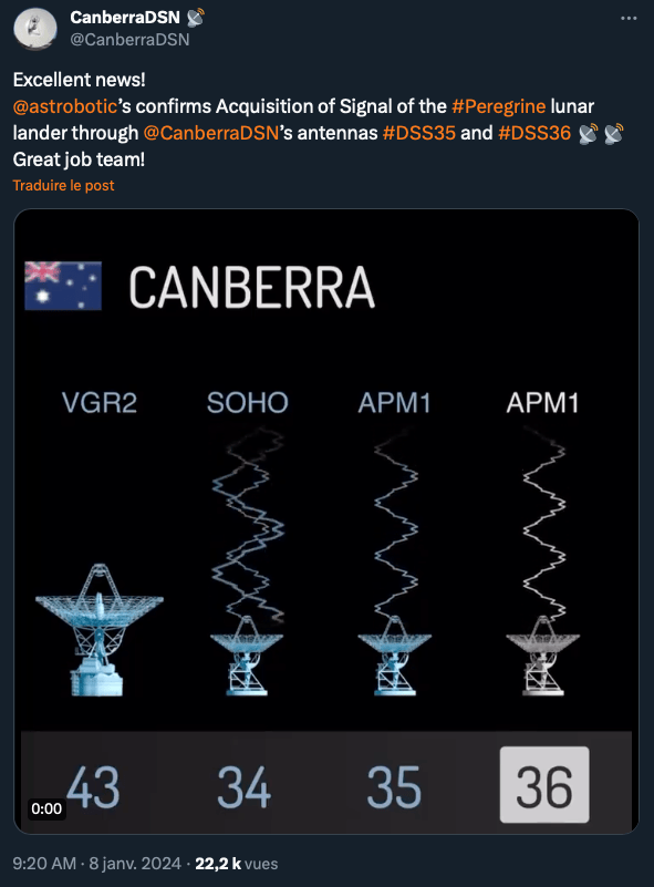 Le tweet de la station de Canberra. // Source : Via X @CanberraDSN Le tweet de la station de Canberra. // Source : Via X @CanberraDSN