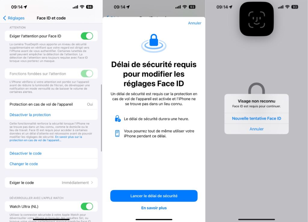 Une fois le mode protection activé, il est impossible d'effectuer plusieurs tâches sans Face ID. Une fois le mode protection activé, il est impossible d'effectuer plusieurs tâches sans Face ID.