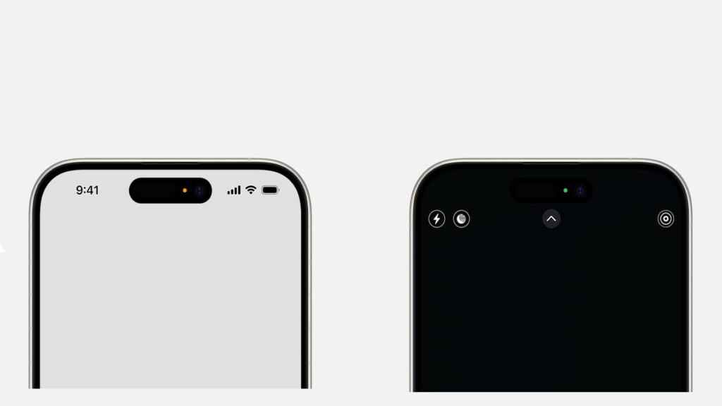 Un témoin orange et vert vous indique si la caméra et le micro sont actifs // Source : Apple Un témoin orange et vert vous indique si la caméra et le micro sont actifs // Source : Apple