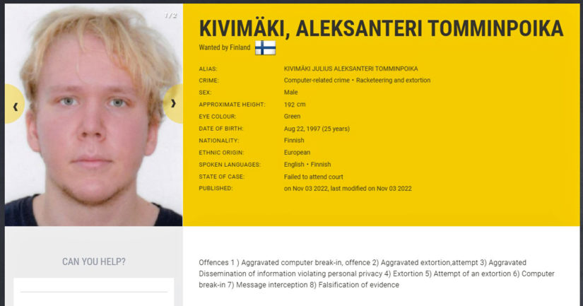 L'avis de recherche d'Aleksanteri Kivimäki. // Source : Europol L'avis de recherche d'Aleksanteri Kivimäki. // Source : Europol
