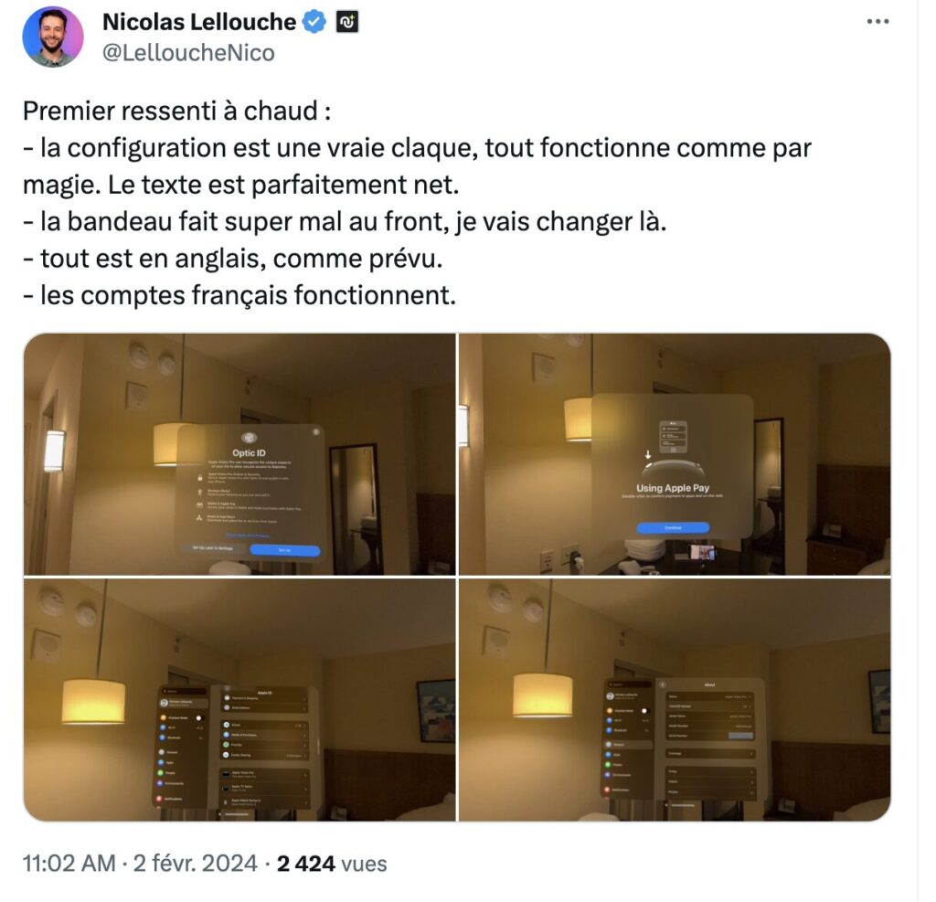 Sur Twitter, le test en temps réel du Vision Pro. Sur Twitter, le test en temps réel du Vision Pro.