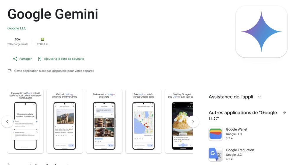 L'application Google Gemini est disponible sur le Play Store dans quelques pays. L'application Google Gemini est disponible sur le Play Store dans quelques pays.