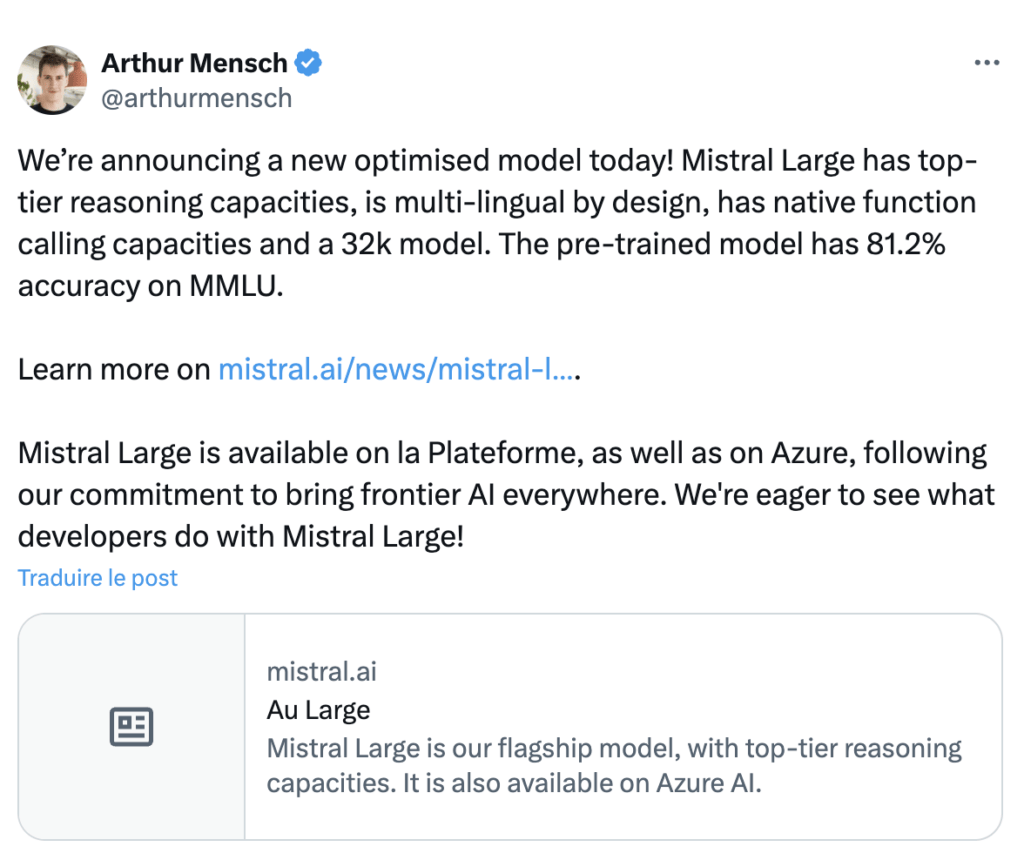 Le tweet d'Arthur Mensch Le tweet d'Arthur Mensch