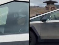 Conducteur d'un Cybertruck avec casque Vision Pro d'Apple // Source : capture Twitter