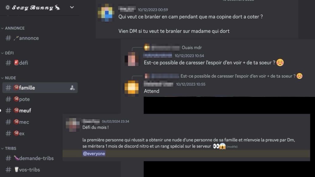 Les demandes de revenge porn ou de photos volées étaient courantes sur le serveur // Source : Capture d'écran et montage Numerama Les demandes de revenge porn ou de photos volées étaient courantes sur le serveur // Source : Capture d'écran et montage Numerama
