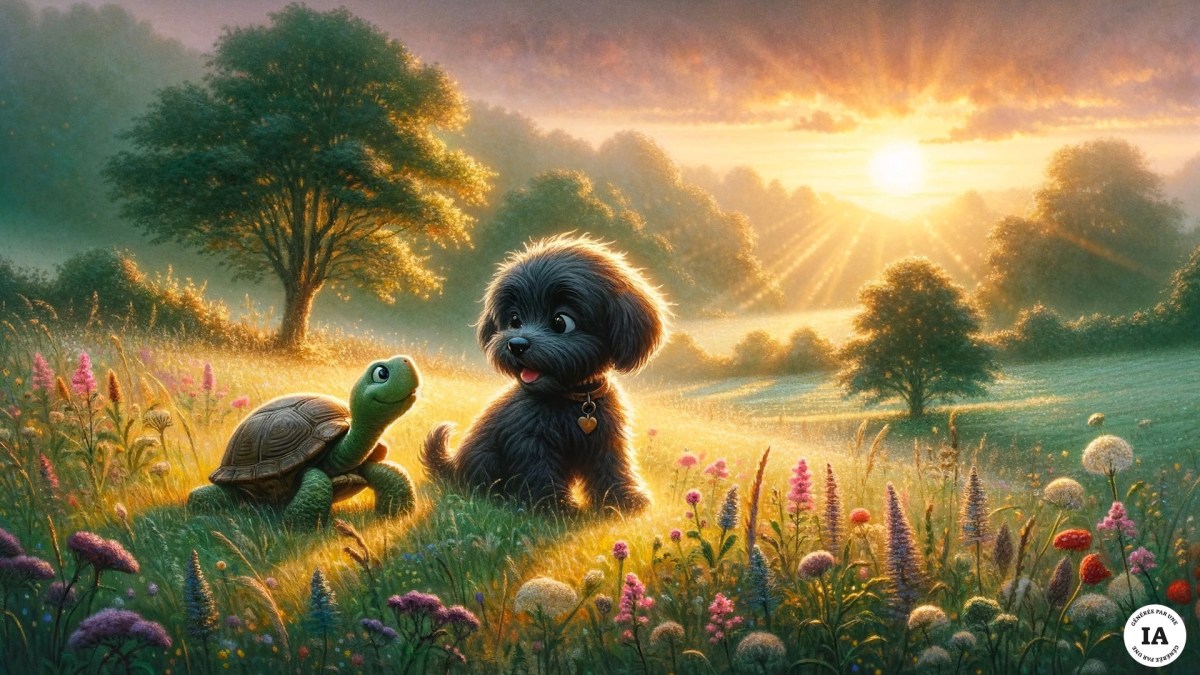 Un chien et son amie la tortue // Source : Numerama/Dall-E Un chien et son amie la tortue // Source : Numerama/Dall-E