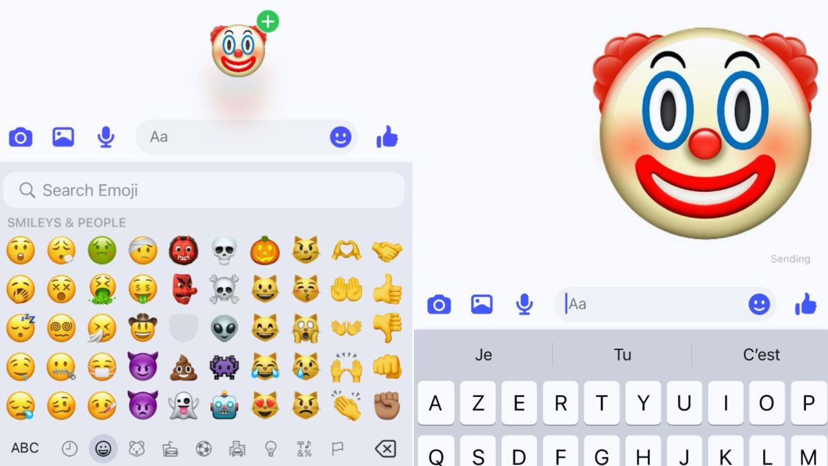 L'ajout d'un émoji géant sur iOS. // Source : Capture Numerama L'ajout d'un émoji géant sur iOS. // Source : Capture Numerama