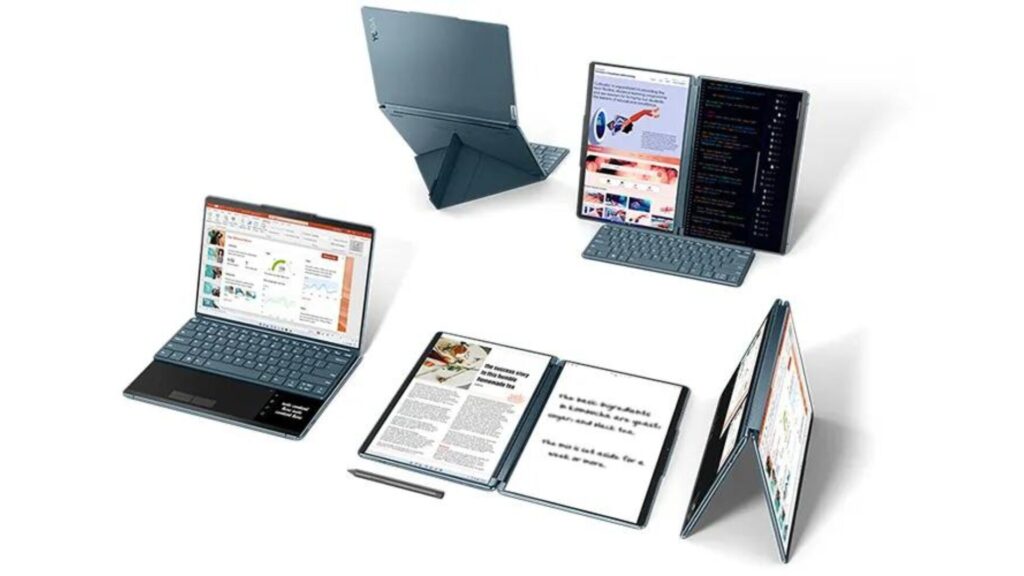 Les différentes configurations poissbles du Lenovo yoga book 9i // Source : Lenovo Les différentes configurations poissbles du Lenovo yoga book 9i // Source : Lenovo