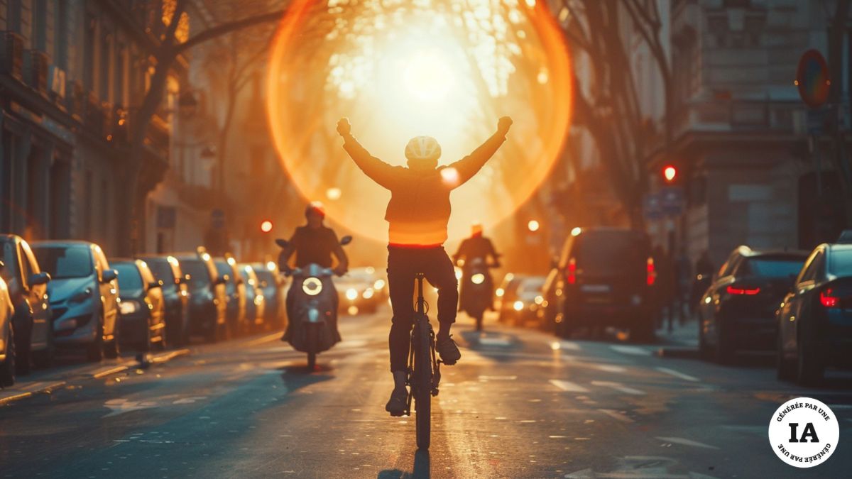 Un cycliste victorieux sur la vie // Source : Numerama avec Midjourney Un cycliste victorieux sur la vie // Source : Numerama avec Midjourney