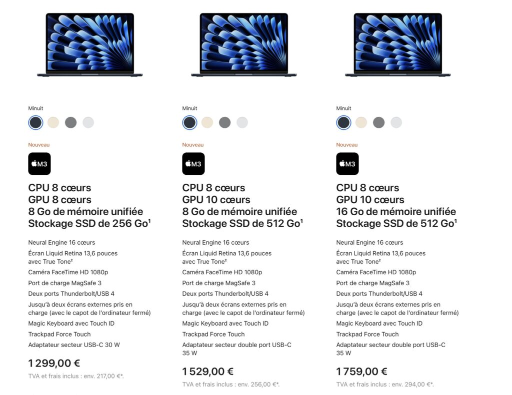 Les configurations du MacBook Air 13 pouces. Les configurations du MacBook Air 13 pouces.