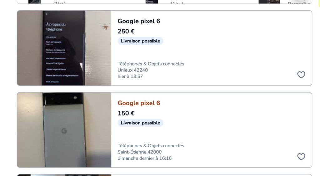 Les prix de revente des Pixel 6 sur LeBonCoin. Les prix de revente des Pixel 6 sur LeBonCoin.