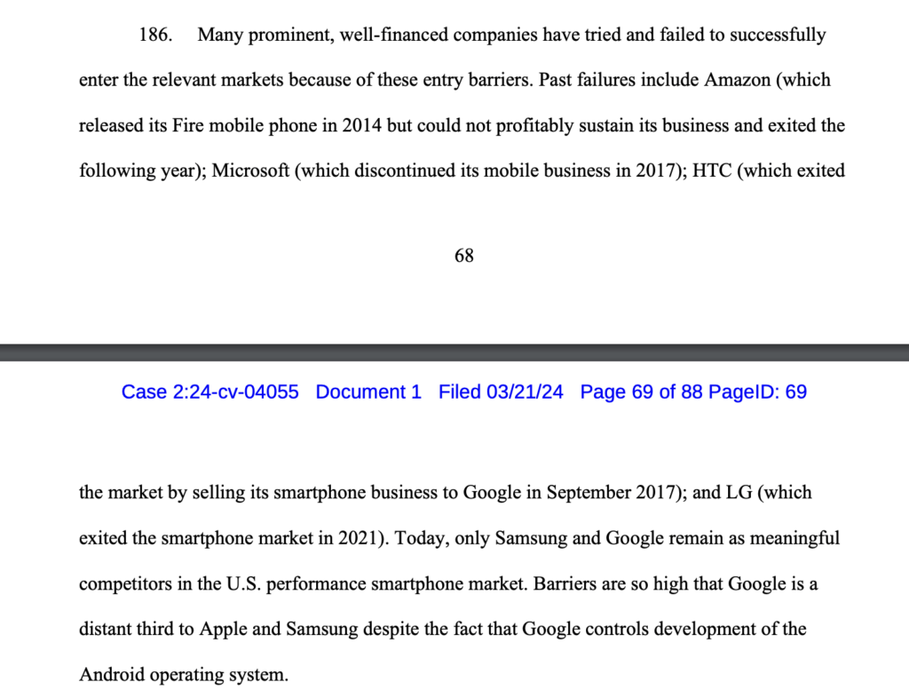 L'extrait de document qui mentionne l'échec d'Amazon, Microsoft et HTC dans le monde du smartphone. L'extrait de document qui mentionne l'échec d'Amazon, Microsoft et HTC dans le monde du smartphone.