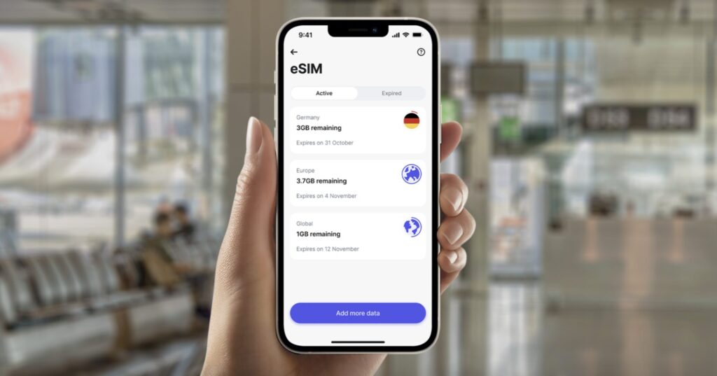Le menu eSIM dans l'appli Revolut permet de consulter les droits que l'on possède. Le menu eSIM dans l'appli Revolut permet de consulter les droits que l'on possède.