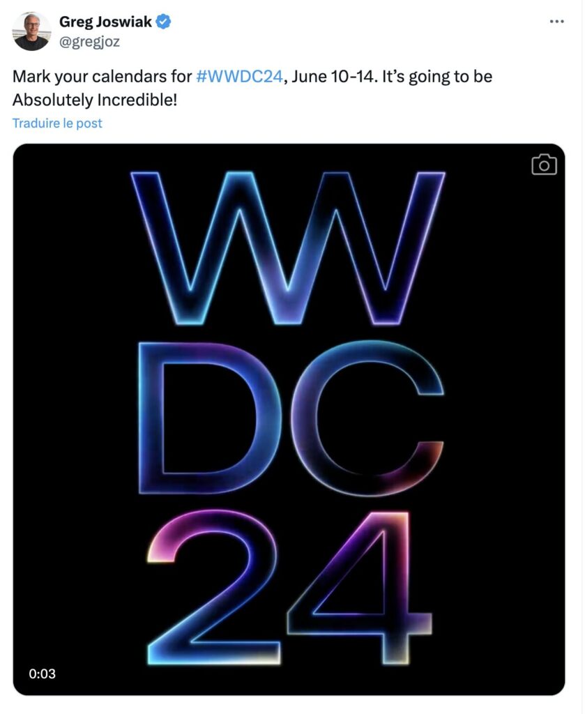 Le tweet de Greg Joswiak, le vice-président marketing d'Apple. Le tweet de Greg Joswiak, le vice-président marketing d'Apple.