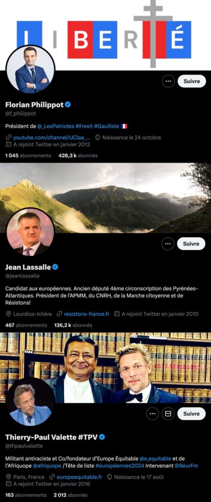 Les comptes Twitter de Florian Philippot, Jean Lassalle et Thierry-Paul Valette ont un badge bleu // Source : Capture d'écran Numerama Les comptes Twitter de Florian Philippot, Jean Lassalle et Thierry-Paul Valette ont un badge bleu // Source : Capture d'écran Numerama