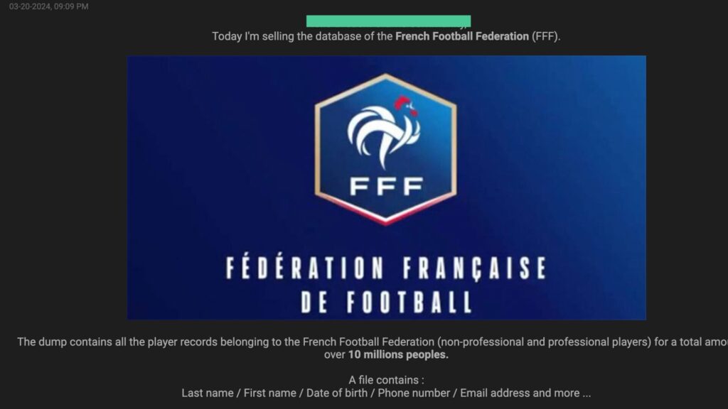 L'annonce de la fuite de données sur un forum. // Source : Numerama