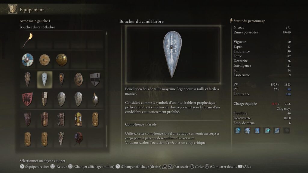 Bouclier du candélabre dans Elden Ring // Source : Capture PS5 Bouclier du candélabre dans Elden Ring // Source : Capture PS5