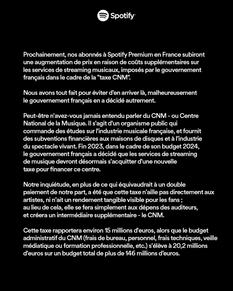 Page 1. // Source : Spotify, 7 mars 2024 Page 1. // Source : Spotify, 7 mars 2024