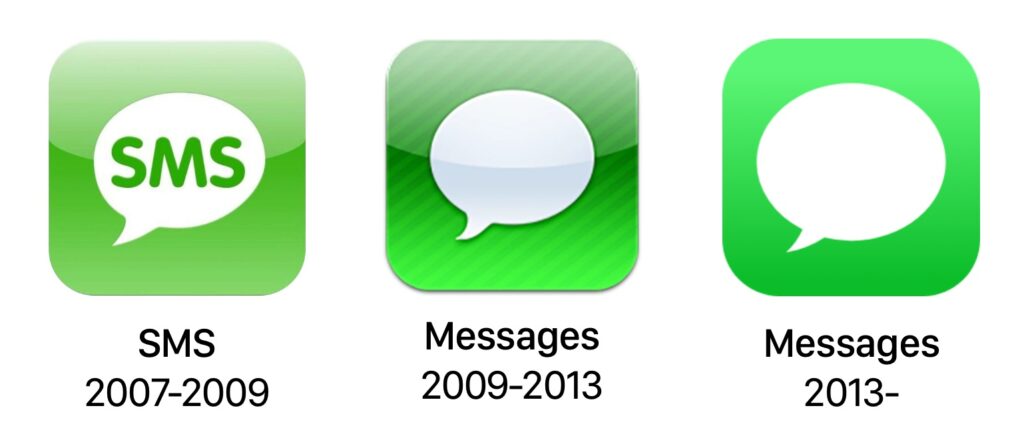 L'évolution du logo de Messages sur iOS (ex-iPhone OS). L'évolution du logo de Messages sur iOS (ex-iPhone OS).