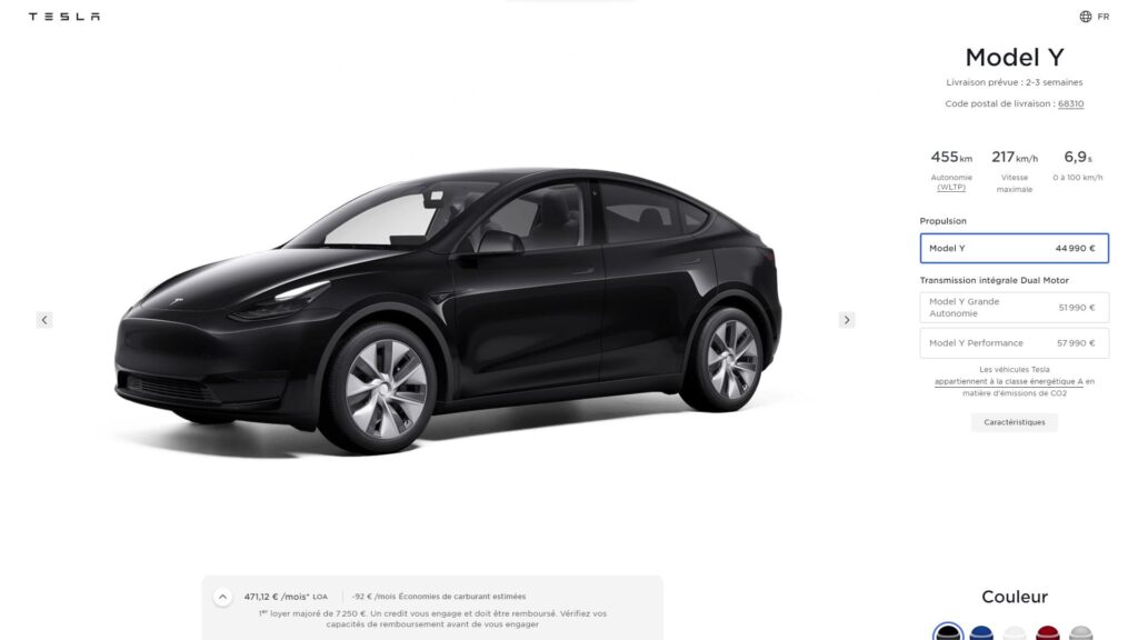 Nouveau prix du Model Y au 22 mars 2024 // Source : Capture site Tesla Nouveau prix du Model Y au 22 mars 2024 // Source : Capture site Tesla