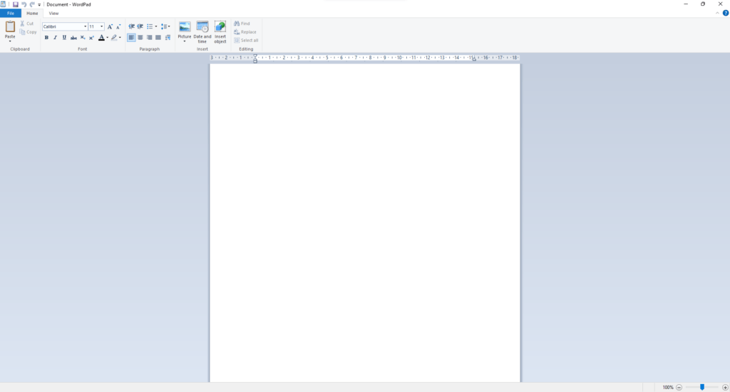 L'interface très simple de WordPad. L'interface très simple de WordPad.