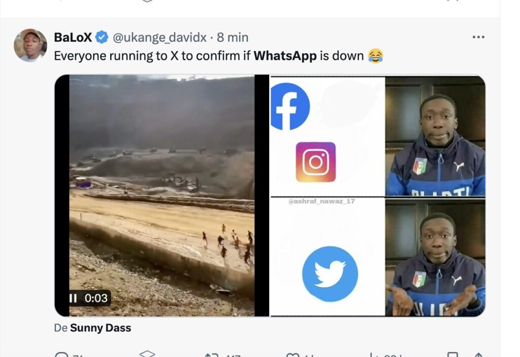 Une blague sur Twitter à propos de la panne WhatsApp Une blague sur Twitter à propos de la panne WhatsApp