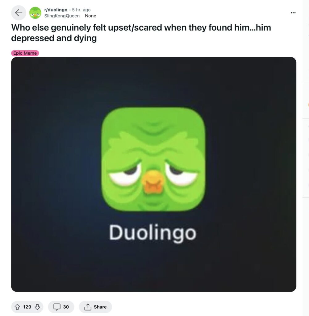 Sur Reddit, de nombreuses discussions sur la chouette Duolingo ont actuellement lieu. Sur Reddit, de nombreuses discussions sur la chouette Duolingo ont actuellement lieu.